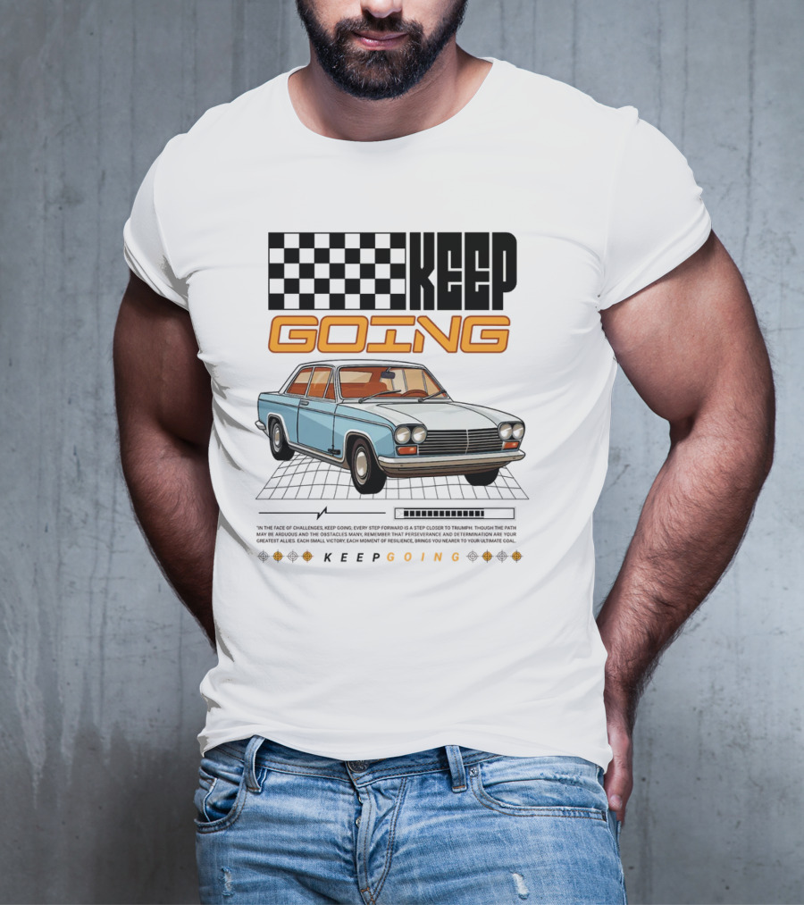KEEP GOING Retro Car Classic Style Checkerboard Racing Elements T-Shirt