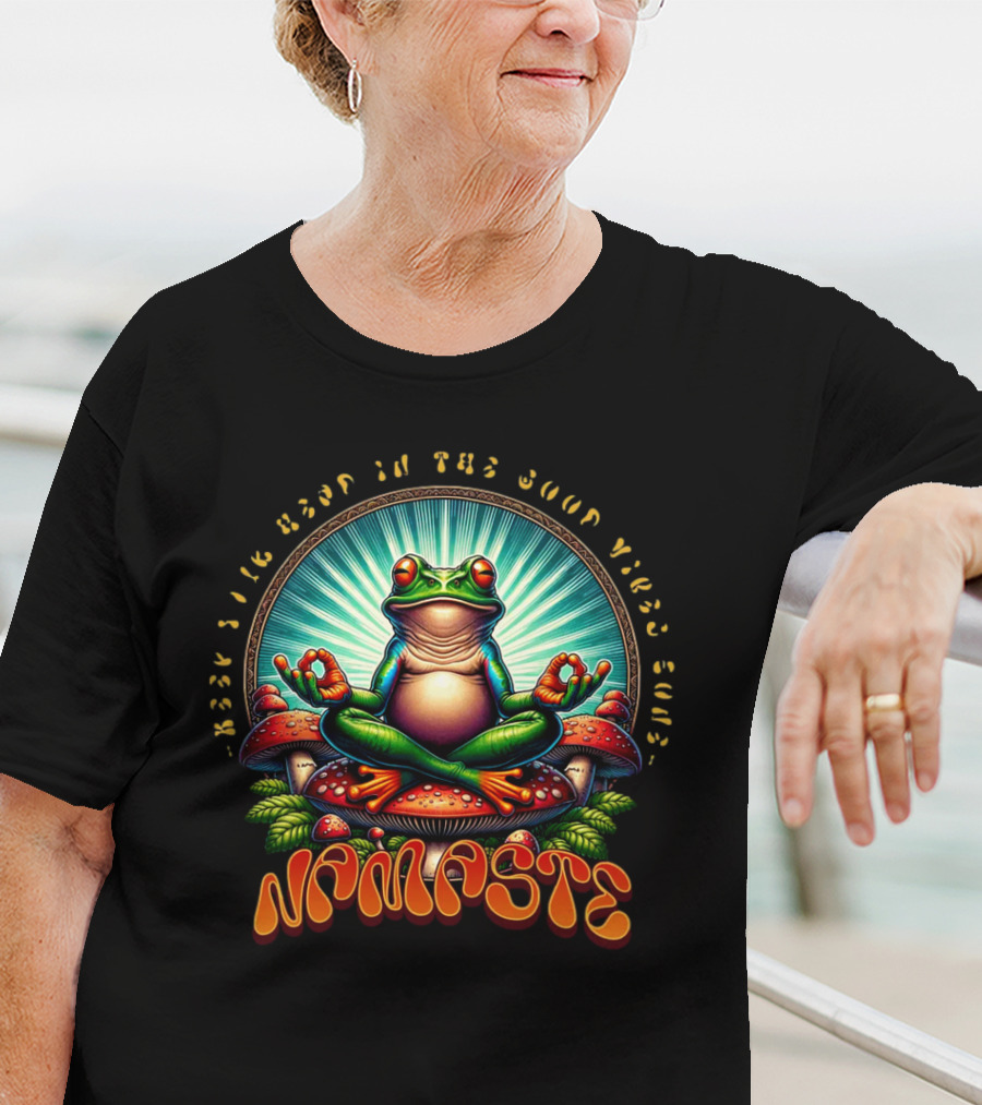 Namaste Frog Meditating On Mushrooms With Psychedelic Vibes T-Shirt