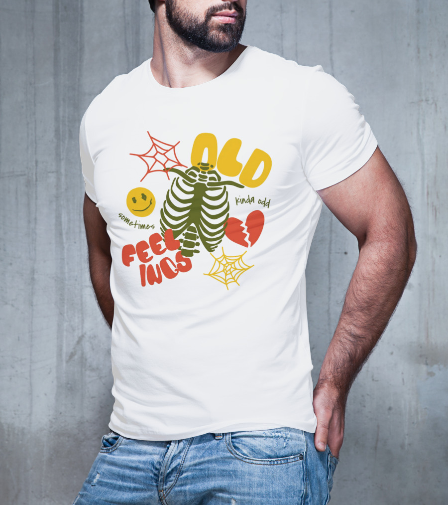 Old Feelings Sometimes Kinda Odd Broken Heart And Smiley Skeleton With Webs T-Shirt