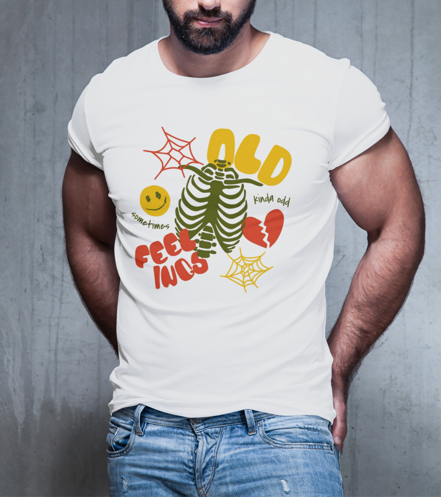 Old Feelings Sometimes Kinda Odd Broken Heart And Smiley Skeleton With Webs T-Shirt