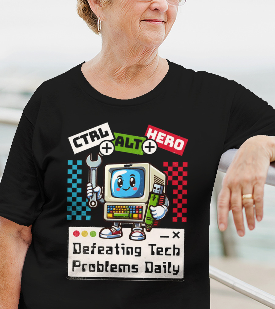 CTRL ALT HERO Retro Computer Defeating Tech Problems Daily T-Shirt