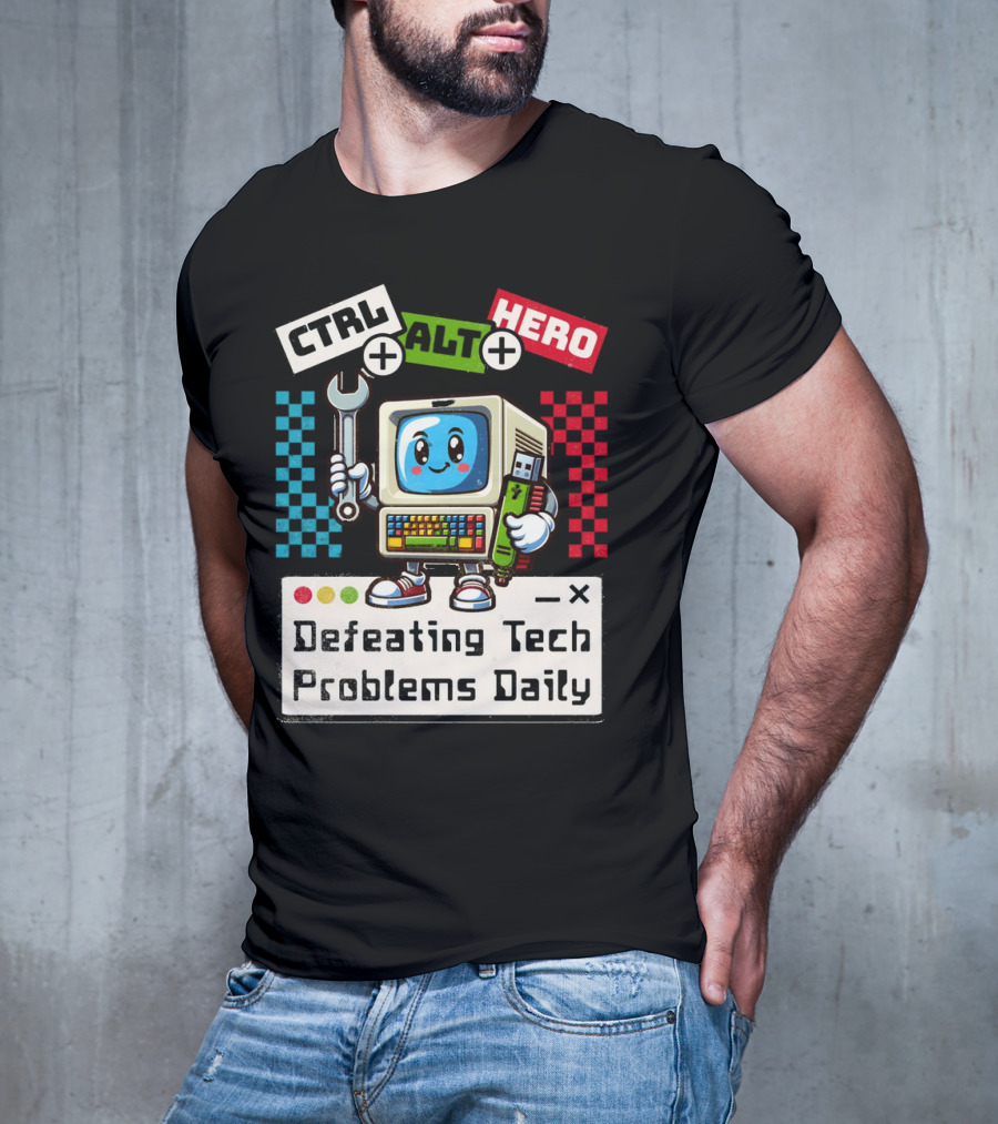 CTRL ALT HERO Retro Computer Defeating Tech Problems Daily T-Shirt