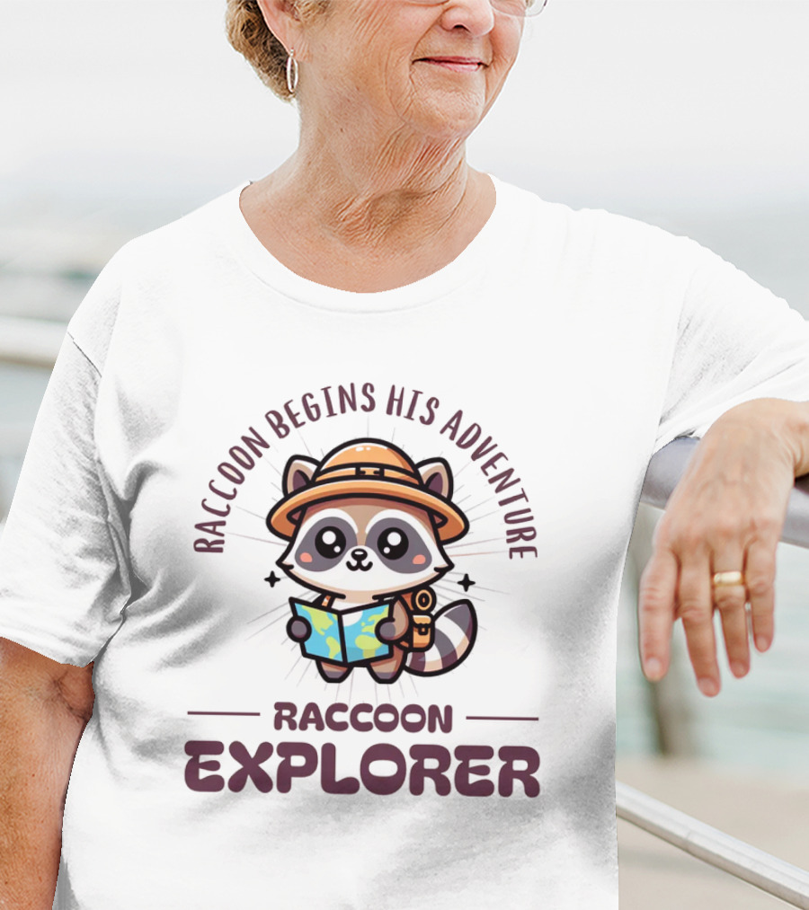 Raccoon Begins His Adventure Cute Explorer T-Shirt