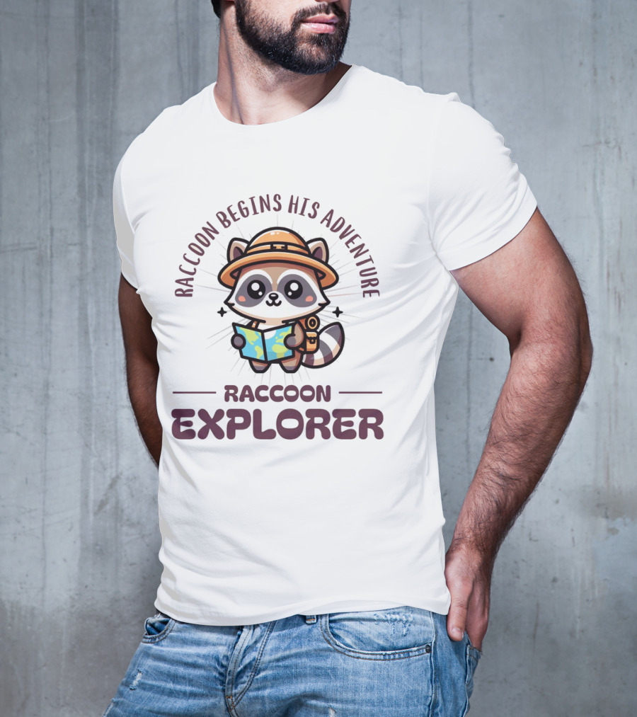 Raccoon Begins His Adventure Cute Explorer T-Shirt