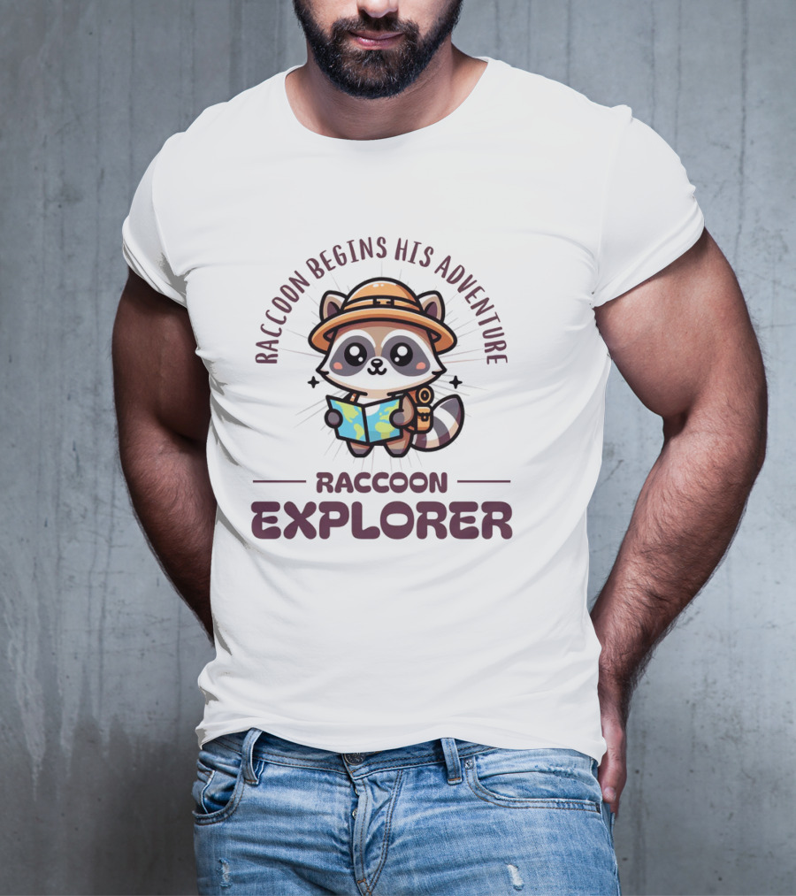 Raccoon Begins His Adventure Cute Explorer T-Shirt