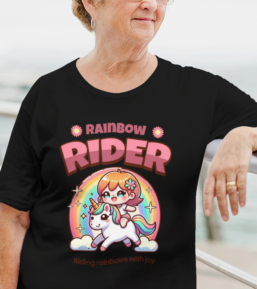 Rainbow Rider Riding Rainbows With Joy T-Shirt