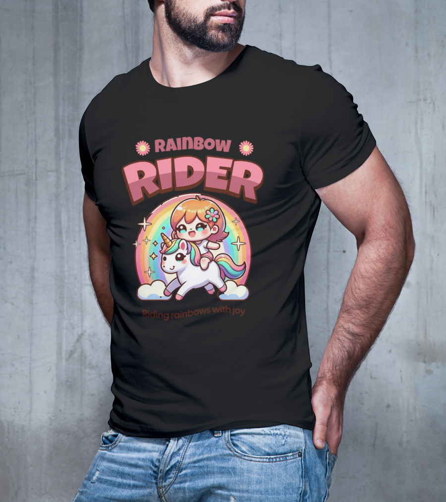 Rainbow Rider Riding Rainbows With Joy T-Shirt