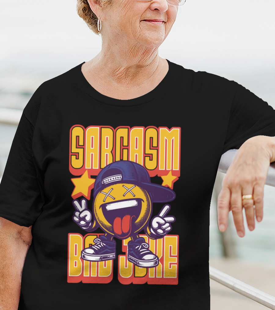 SARCASM BAD JOKE Emoji Character Laugh Peace Sign Cap Sneakers T-Shirt