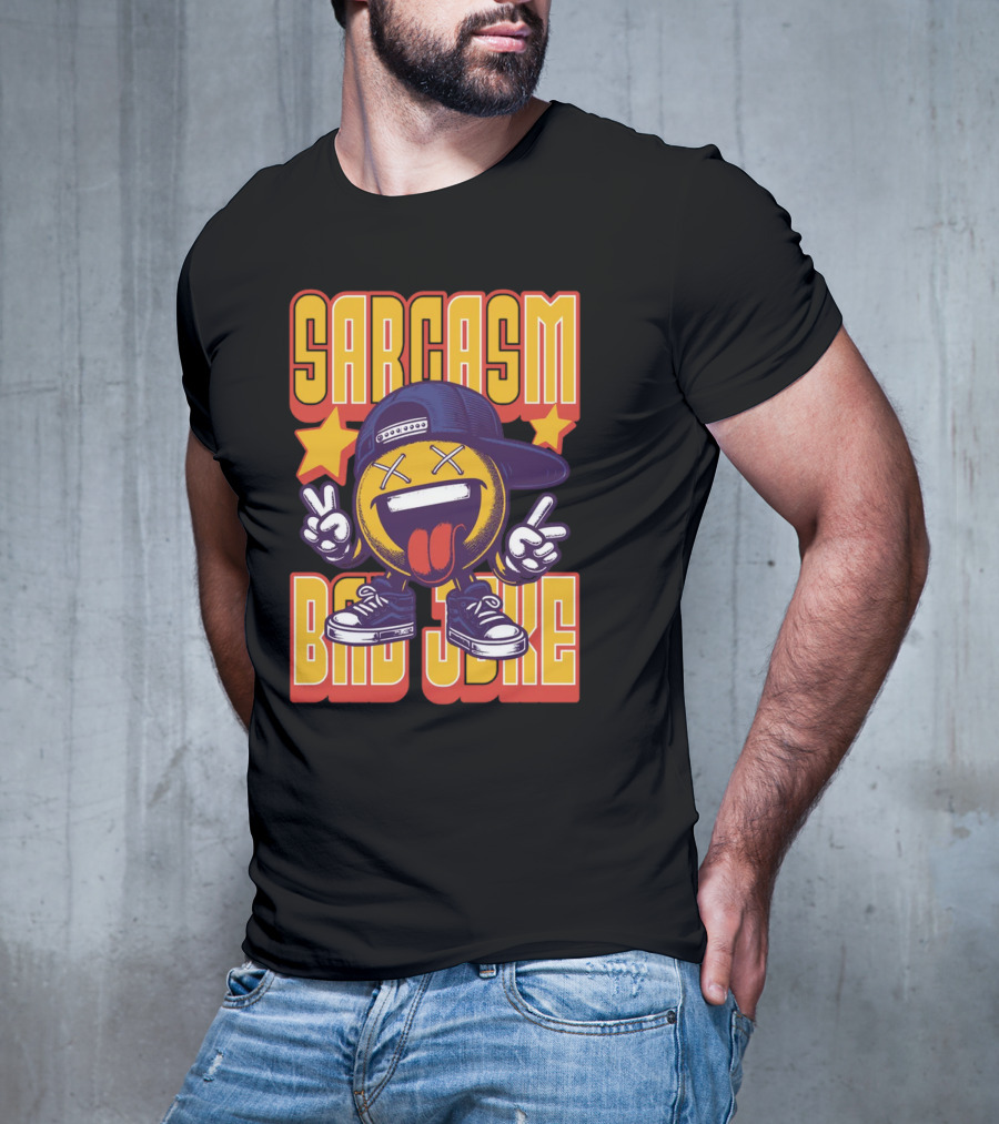 SARCASM BAD JOKE Emoji Character Laugh Peace Sign Cap Sneakers T-Shirt