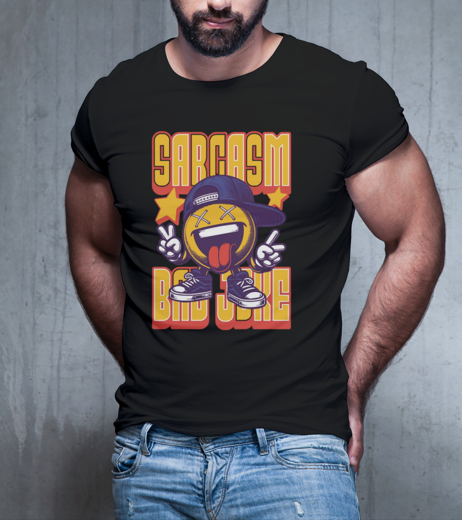 SARCASM BAD JOKE Emoji Character Laugh Peace Sign Cap Sneakers T-Shirt