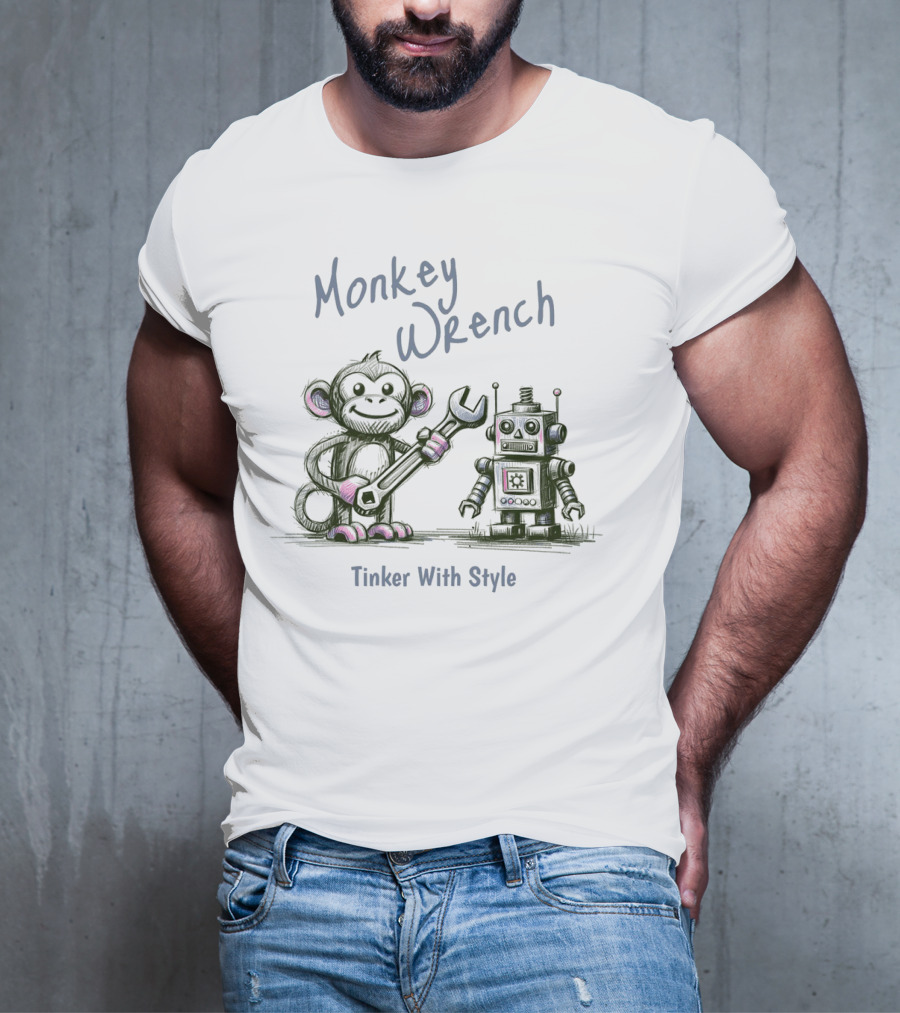 Monkey Wrench Tinker With Style Robot And Monkey T-Shirt