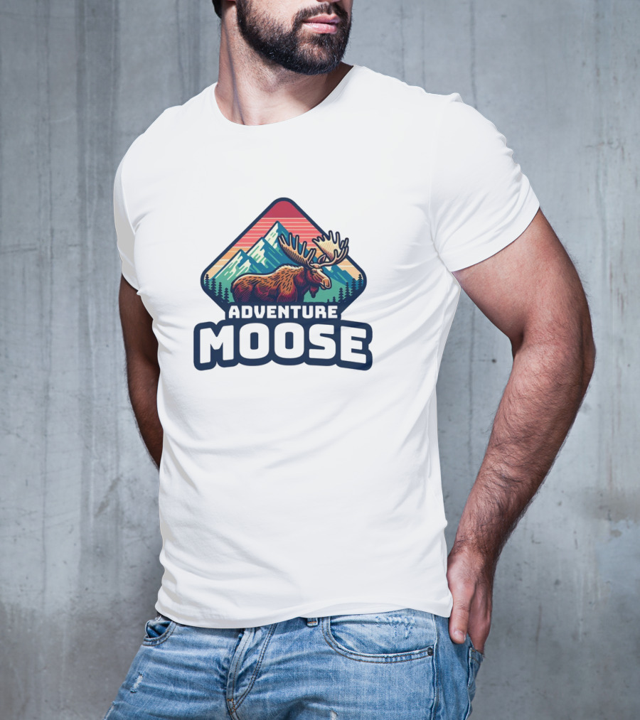 Adventure Moose Mountain Wilderness Retro Trekking T-Shirt