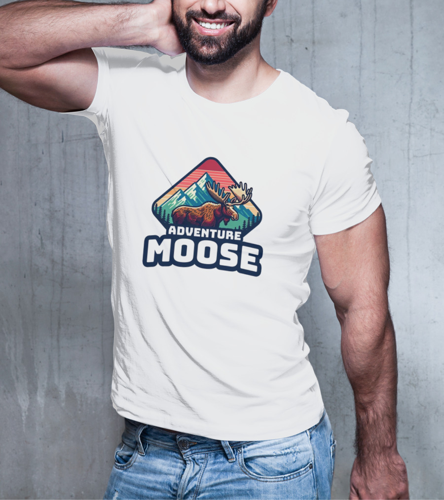 Adventure Moose Mountain Wilderness Retro Trekking T-Shirt