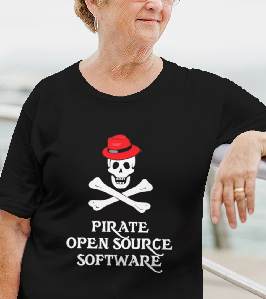 Jeff Geerling Pirate Open Source Software Skull With Red Hat T-Shirt