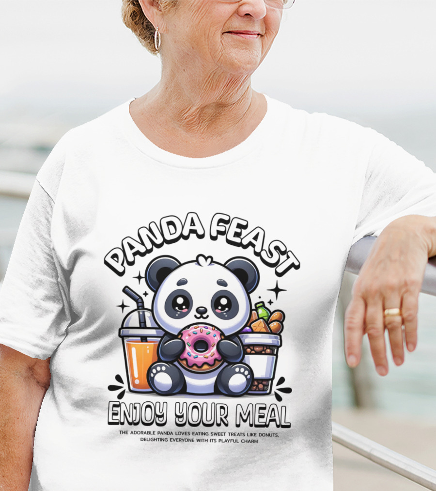 Panda Feast Enjoy Your Meal Cute Donut Drink Food Charm T-Shirt