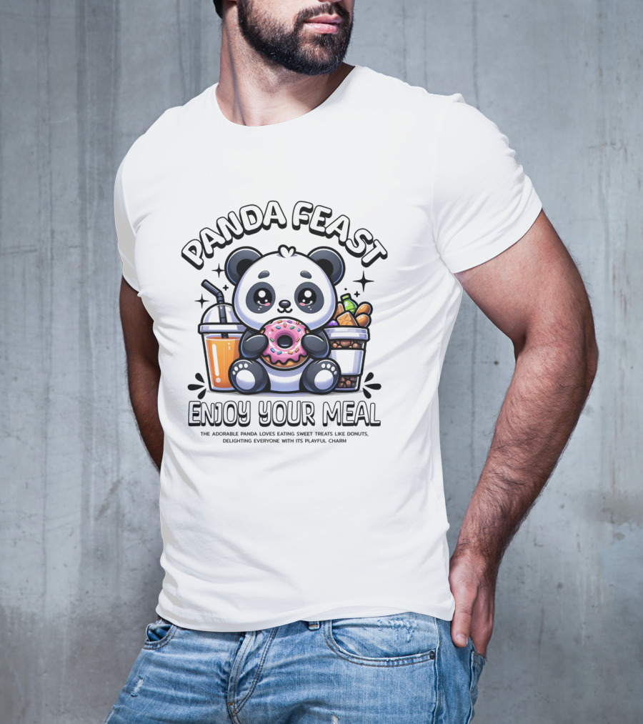 Panda Feast Enjoy Your Meal Cute Donut Drink Food Charm T-Shirt