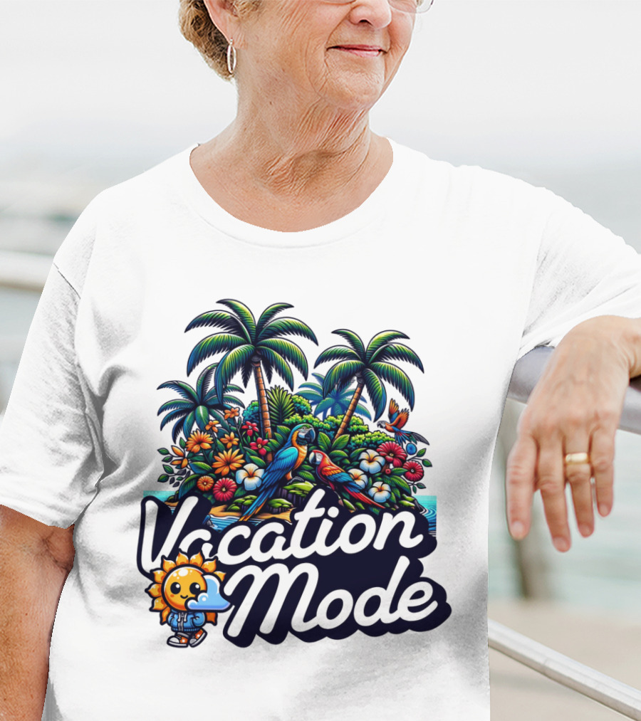 Vacation Mode Tropical Paradise Parrots And Palms T-Shirt
