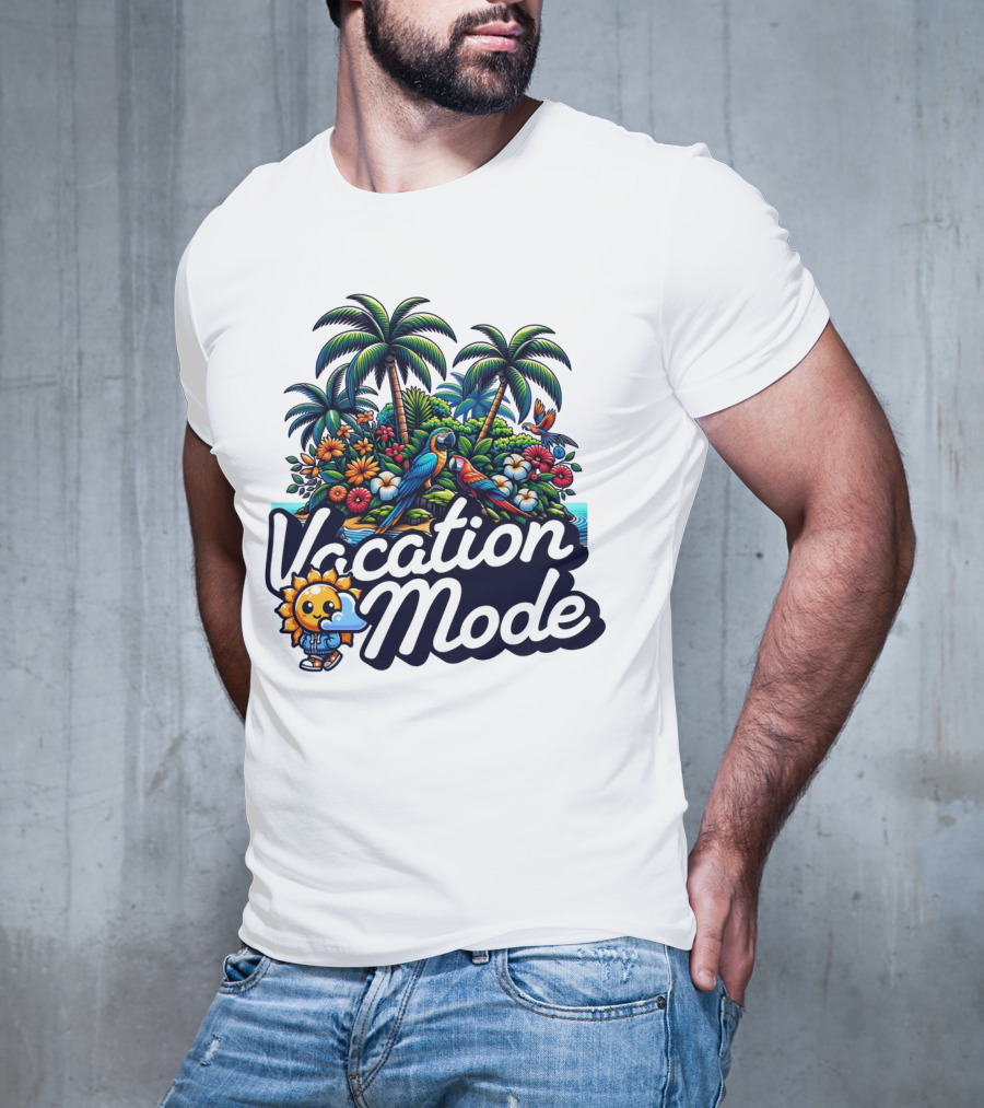 Vacation Mode Tropical Paradise Parrots And Palms T-Shirt