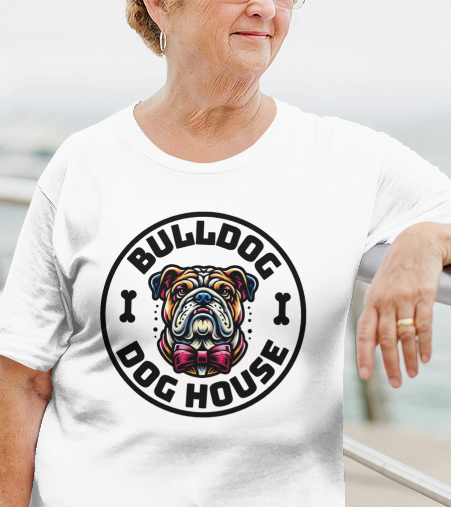 BULLDOG DOG HOUSE Bow Tie Dog Bone Circle T-Shirt