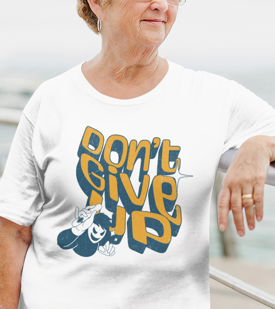 DON'T GIVE UP Retro Cartoon Hand Gesture Text T-Shirt