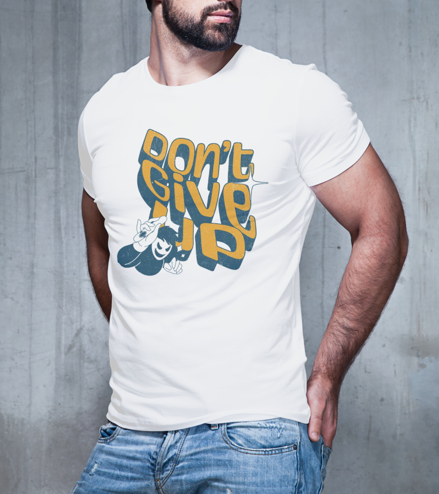 DON'T GIVE UP Retro Cartoon Hand Gesture Text T-Shirt