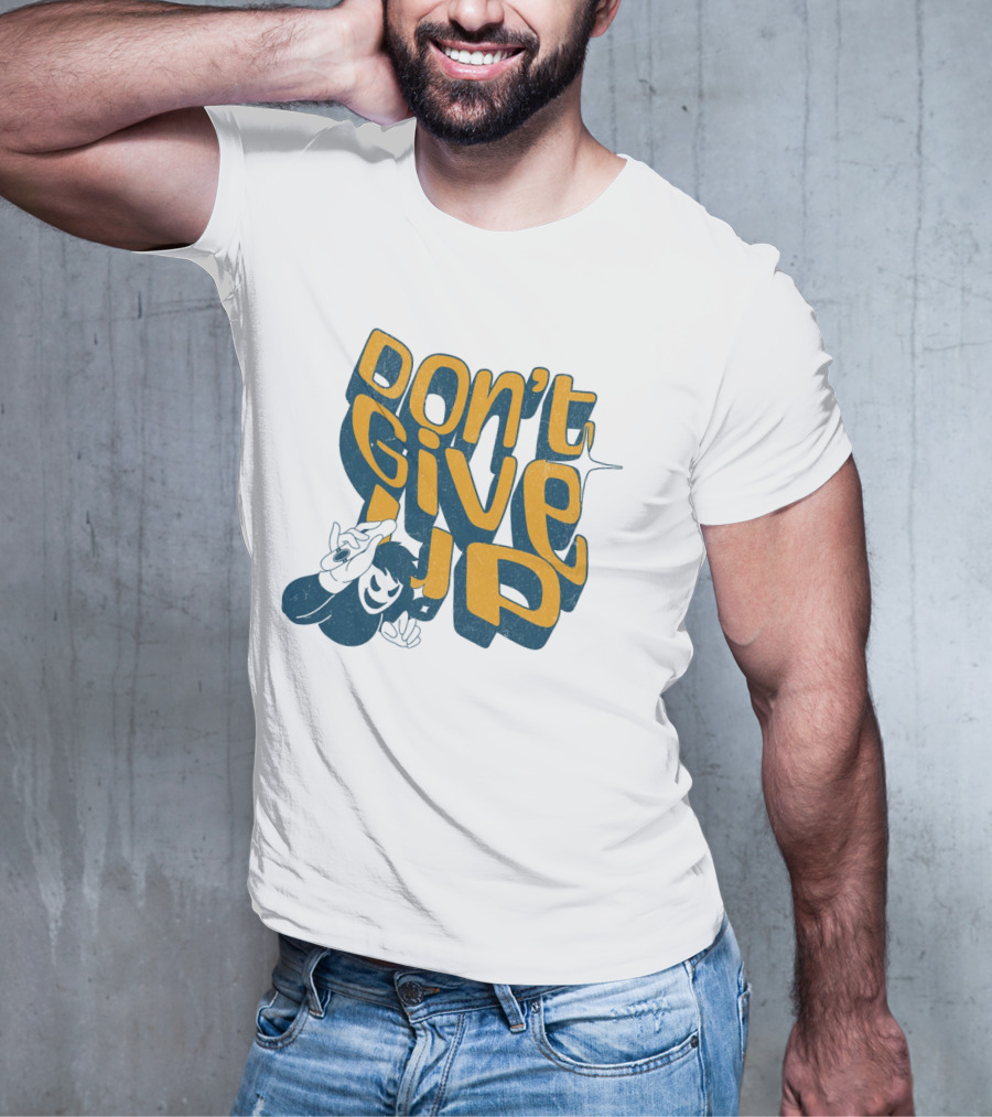 DON'T GIVE UP Retro Cartoon Hand Gesture Text T-Shirt