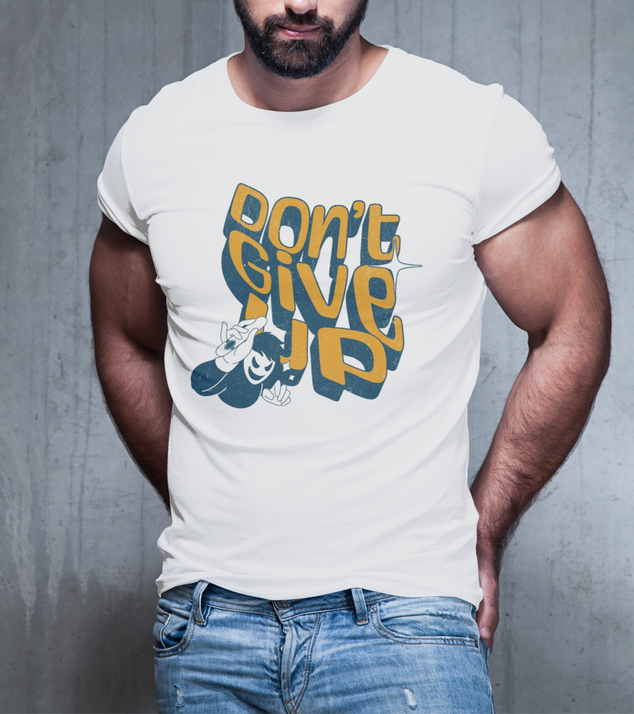DON'T GIVE UP Retro Cartoon Hand Gesture Text T-Shirt