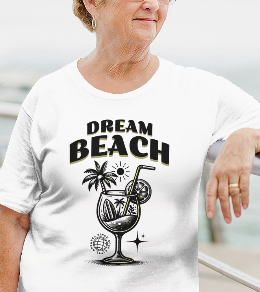Dream Beach Travel Since 1981 Tropical Cocktail Palm Trees Sun And Moon T-Shirt