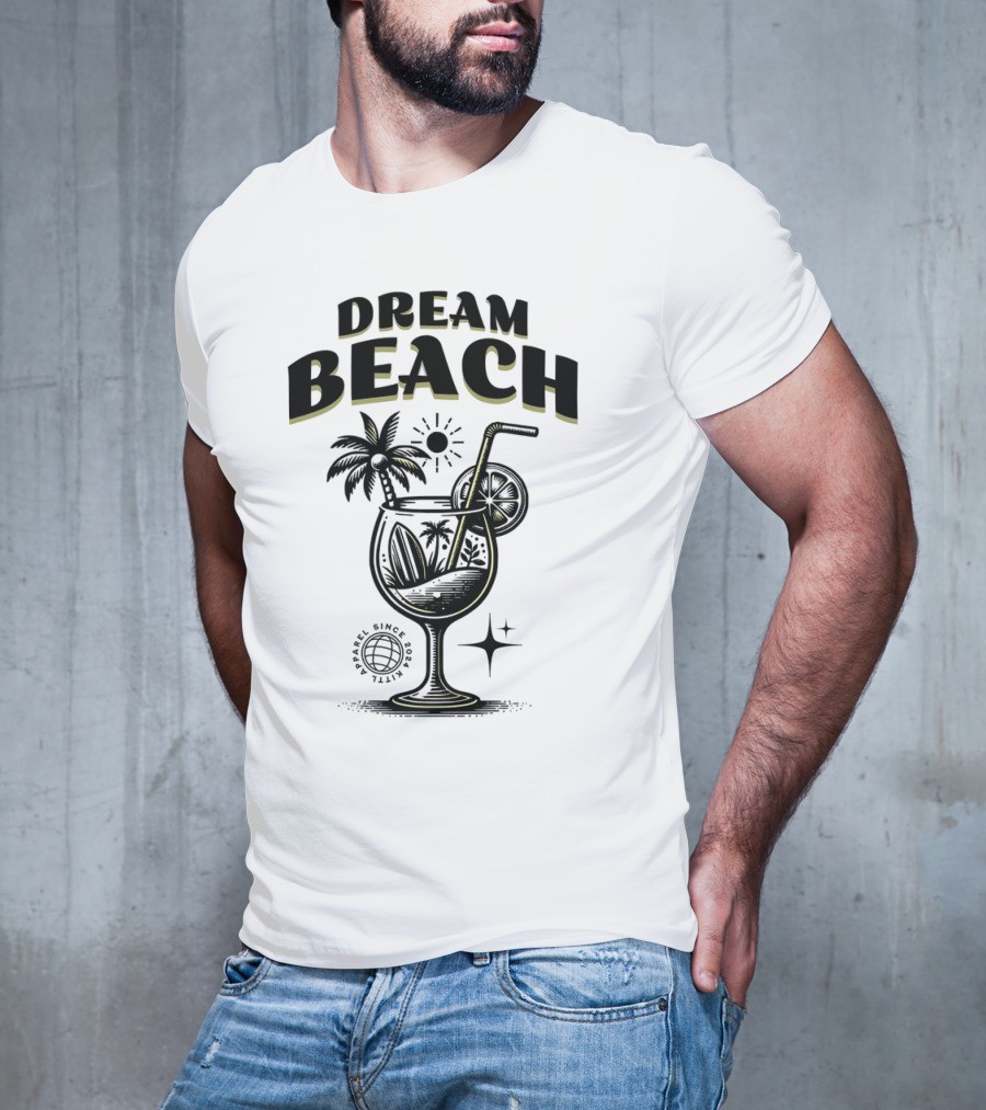Dream Beach Travel Since 1981 Tropical Cocktail Palm Trees Sun And Moon T-Shirt