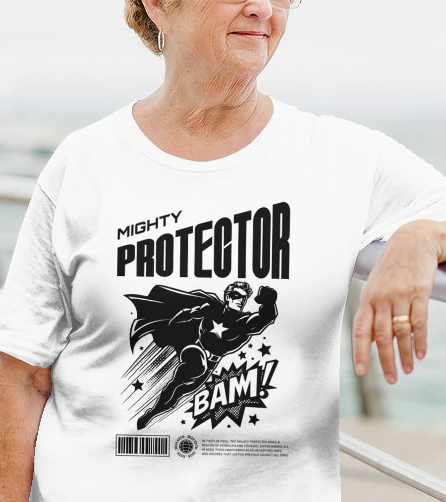 Mighty Protector BAAM Retro Comic Style Superhero T-Shirt