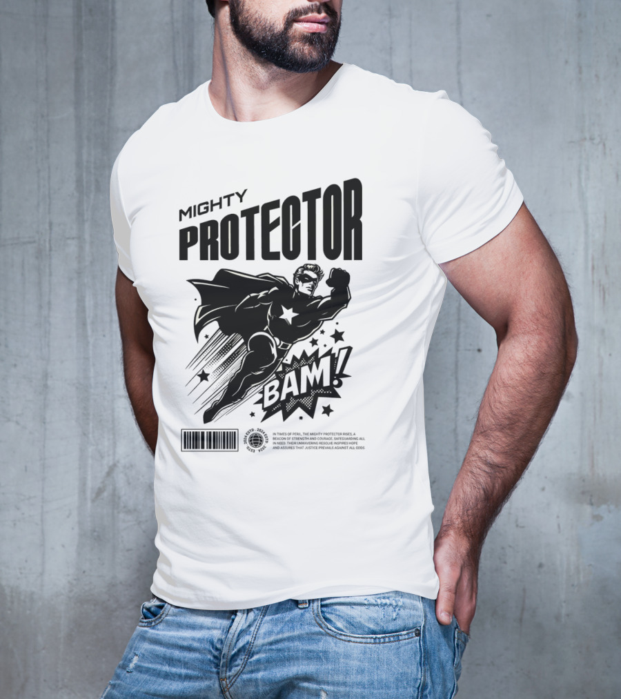 Mighty Protector BAAM Retro Comic Style Superhero T-Shirt