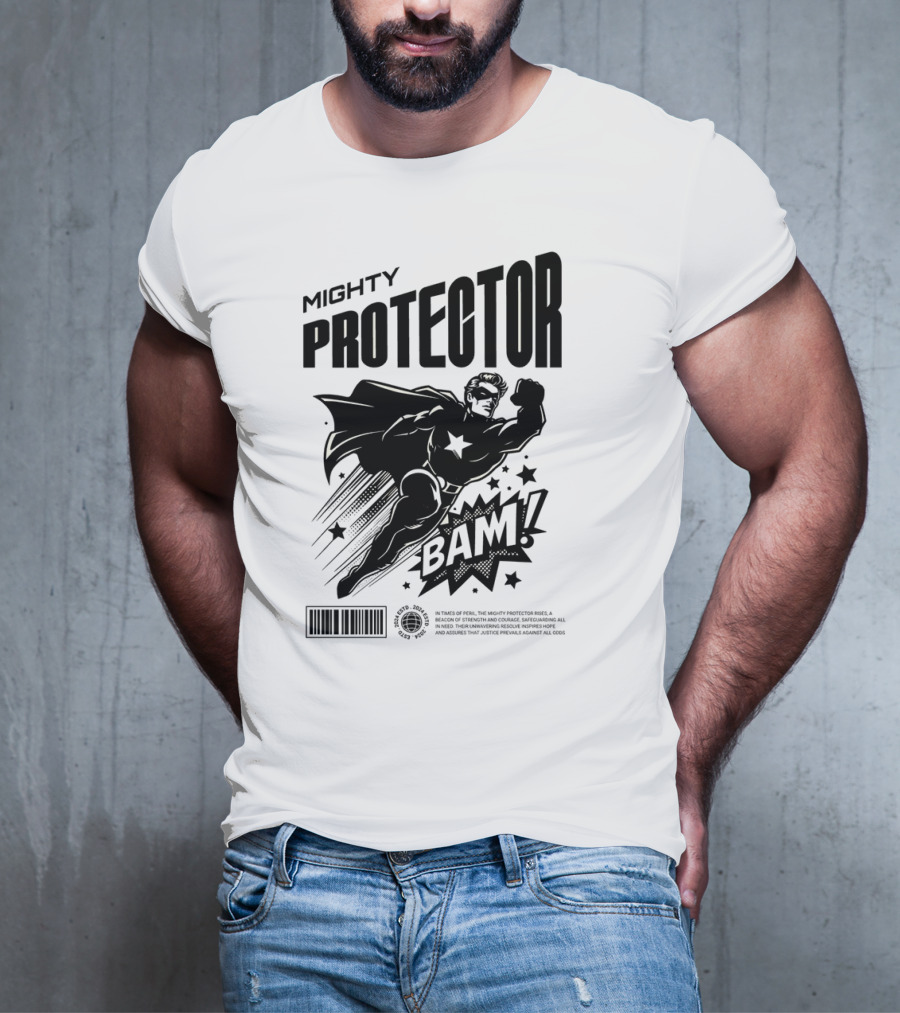 Mighty Protector BAAM Retro Comic Style Superhero T-Shirt