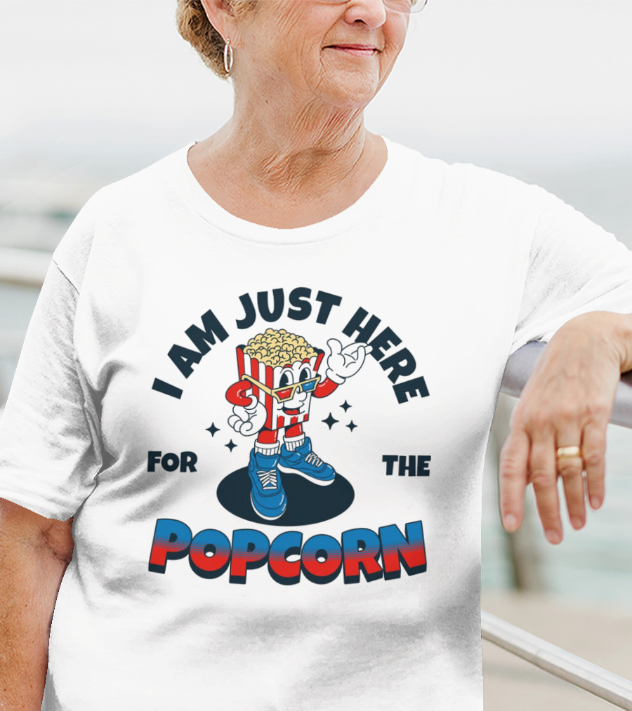 I Am Just Here For The Popcorn Retro Mascot T-Shirt