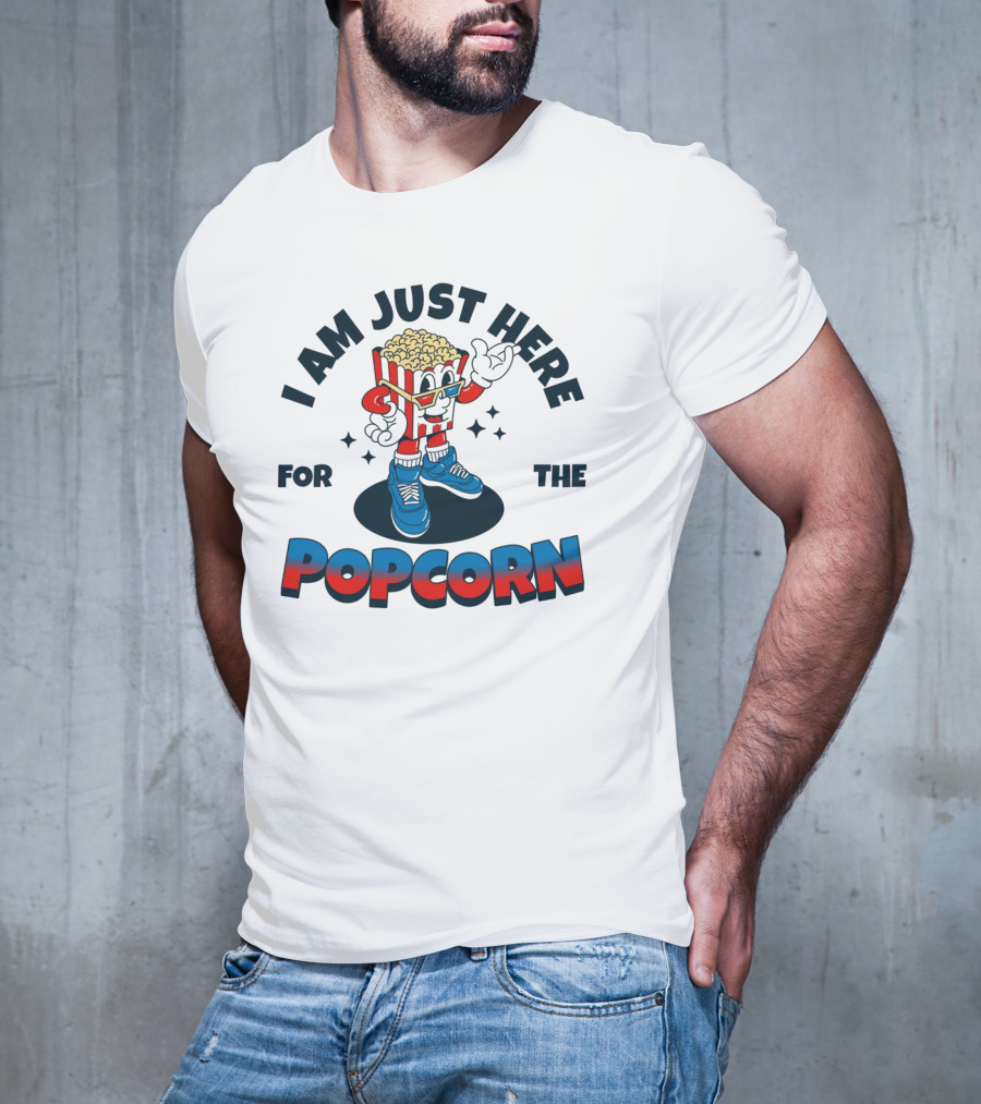 I Am Just Here For The Popcorn Retro Mascot T-Shirt