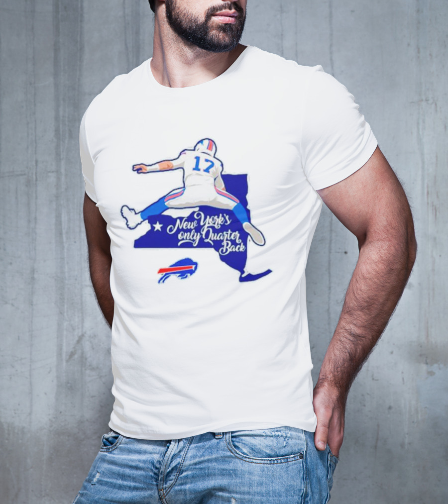 Buffalo Bills 17 New York's Only Quarterback With Iconic Jump And Team Colors T-Shirt