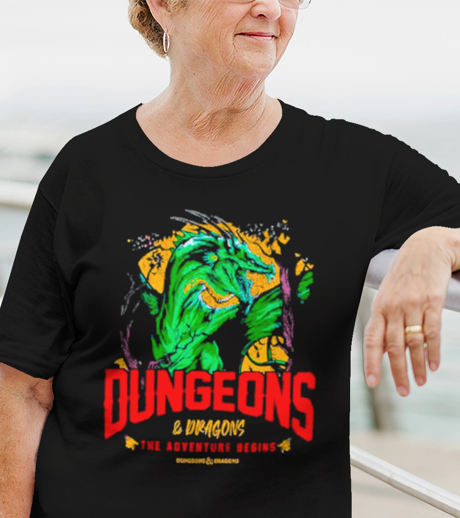 Dungeons And Dragons The Adventure Begins Green Dragon Fantasy T-Shirt