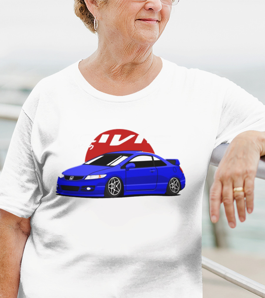 Civic SI JDM Cars Blue Honda With Japanese Characters T-Shirt
