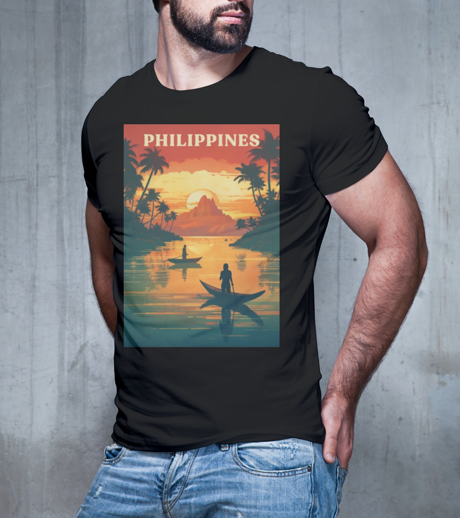Philippines Sunset Canoe Adventure Tropical Paradise Scene T-Shirt