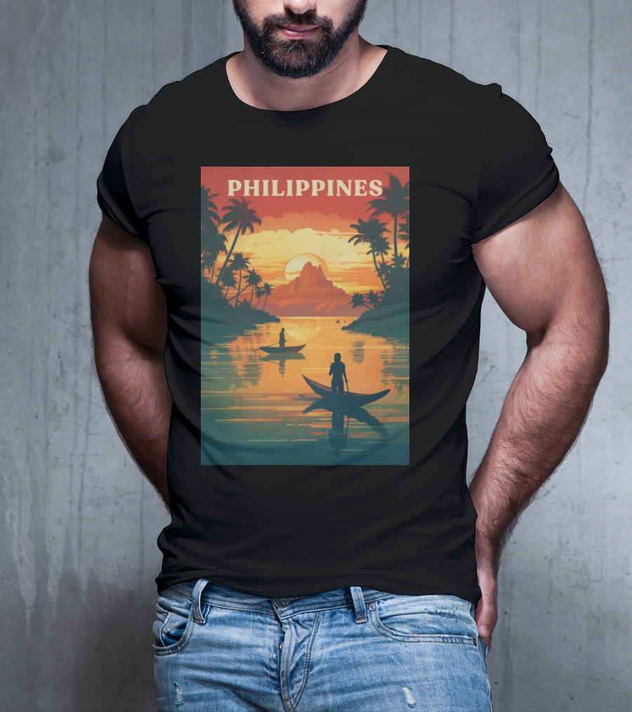 Philippines Sunset Canoe Adventure Tropical Paradise Scene T-Shirt