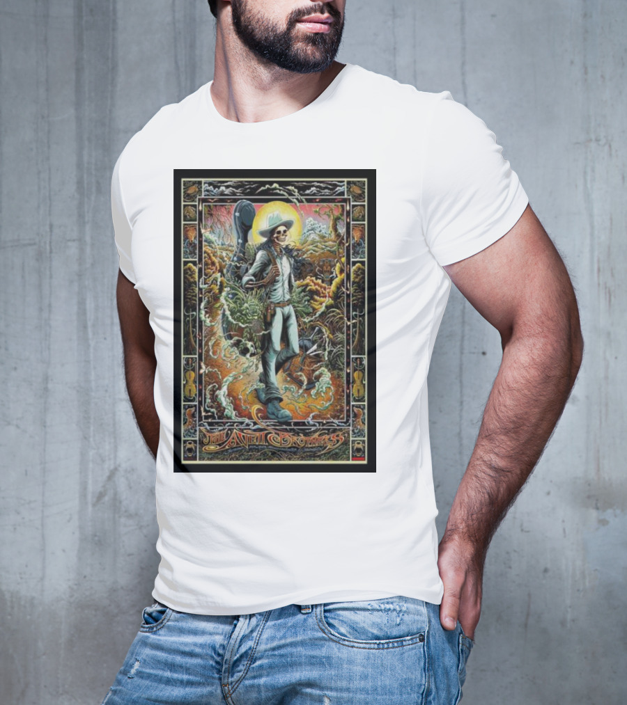 The Avett Brothers Skeleton Cowboy With Guitar And Sunburst Background Stanford T-Shirt