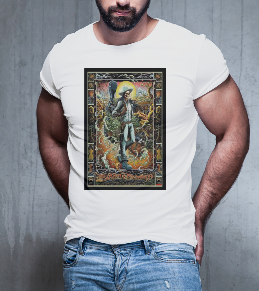 The Avett Brothers Skeleton Cowboy With Guitar And Sunburst Background Stanford T-Shirt