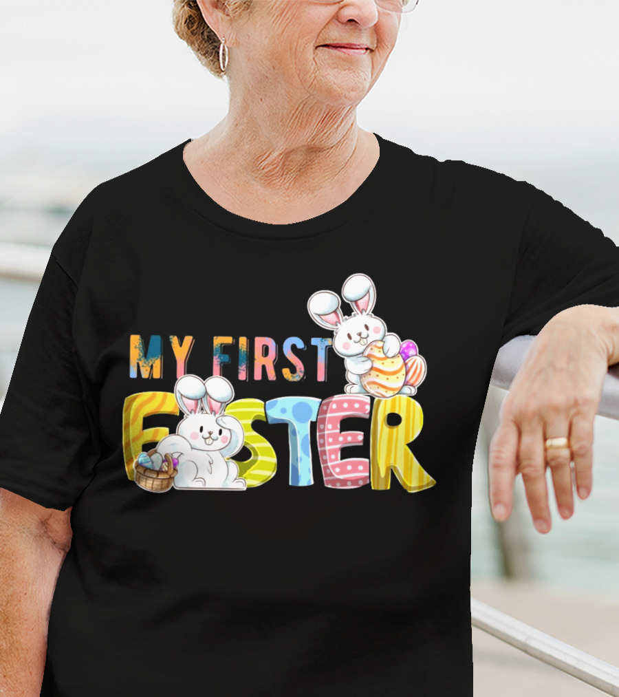 My First Easter Baby Boy Easter Bunny With Colorful Eggs And Bunnies T-Shirt
