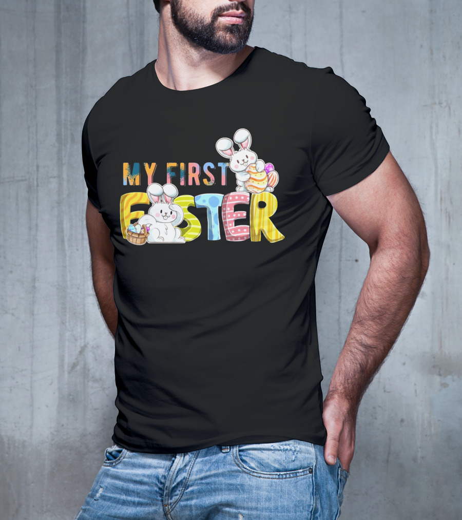 My First Easter Baby Boy Easter Bunny With Colorful Eggs And Bunnies T-Shirt