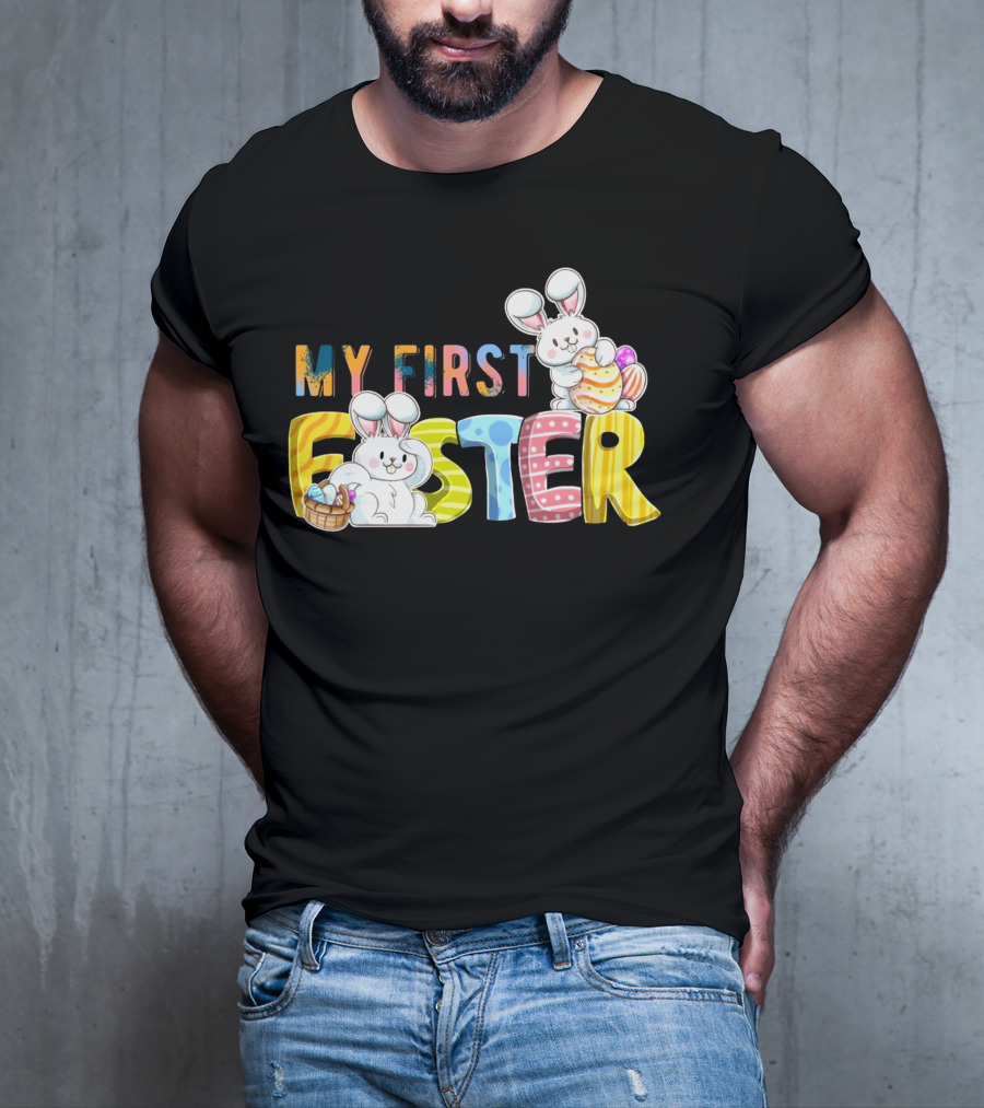 My First Easter Baby Boy Easter Bunny With Colorful Eggs And Bunnies T-Shirt