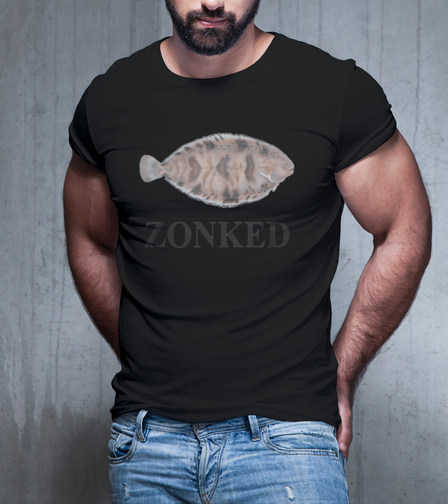 Zonked Fish Flounder With Faded Text T-Shirt