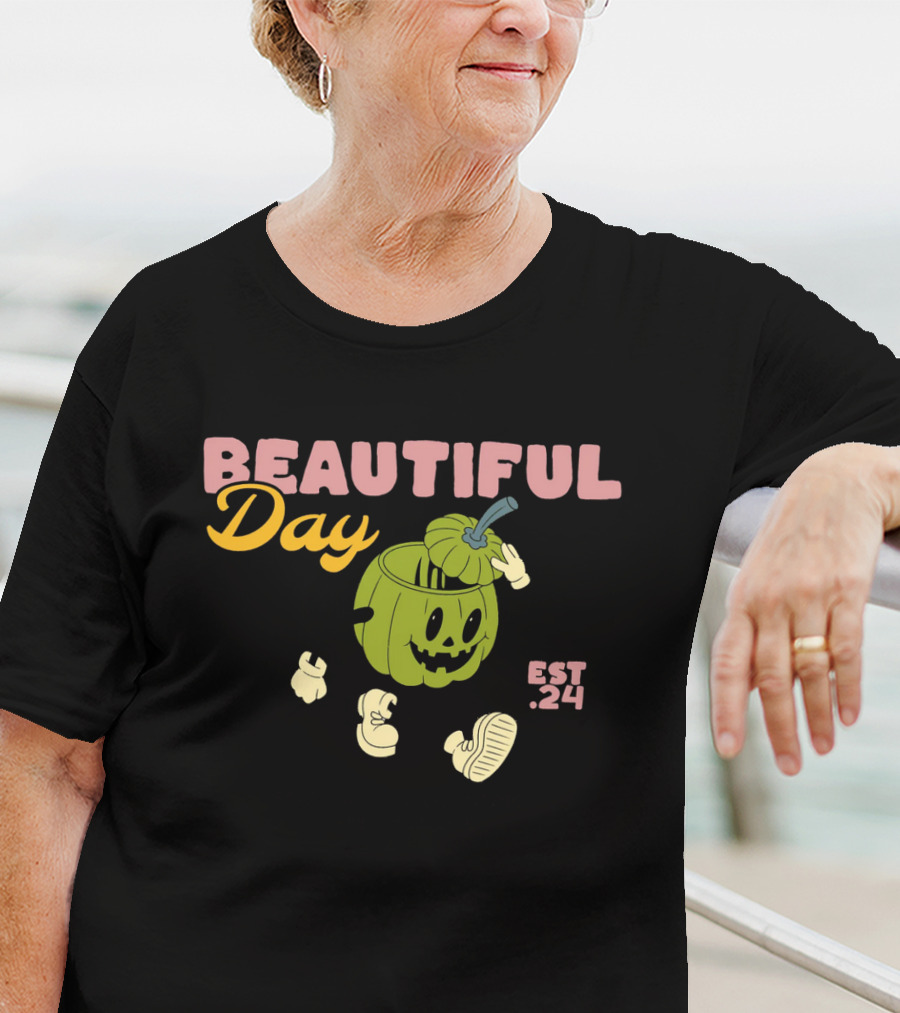 BEAUTIFUL DAY EST. 24 PUMPKIN CHARACTER KEEP TRYING STAY ENTHUSIASTIC T-Shirt