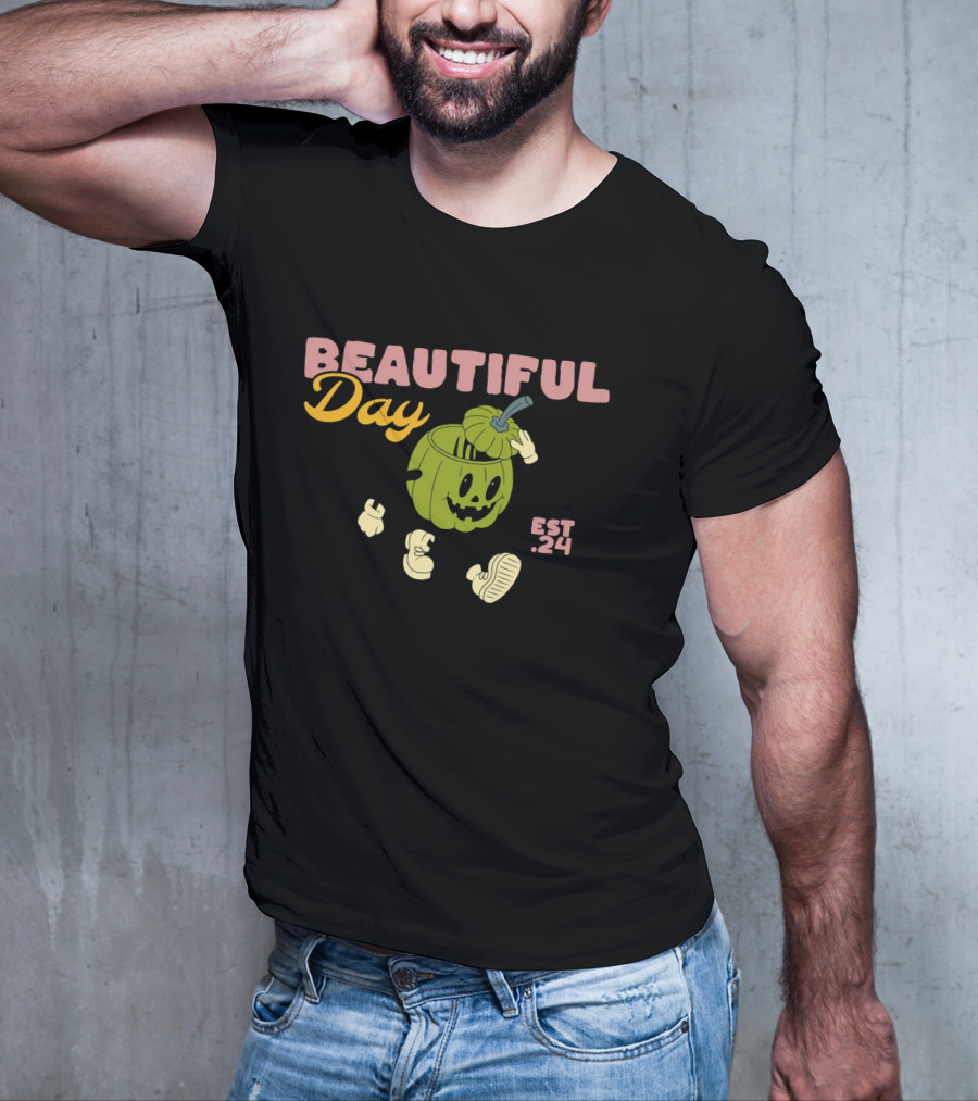 BEAUTIFUL DAY EST. 24 PUMPKIN CHARACTER KEEP TRYING STAY ENTHUSIASTIC T-Shirt