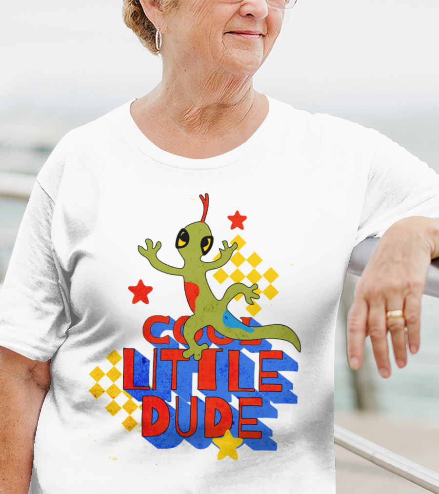 Cool Little Dude Lizard With Stars And Checkerboard T-Shirt