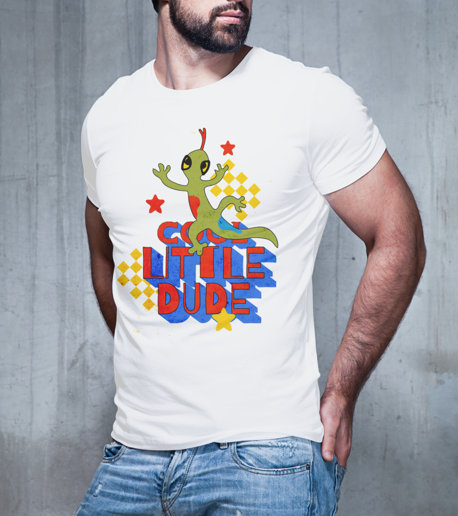 Cool Little Dude Lizard With Stars And Checkerboard T-Shirt