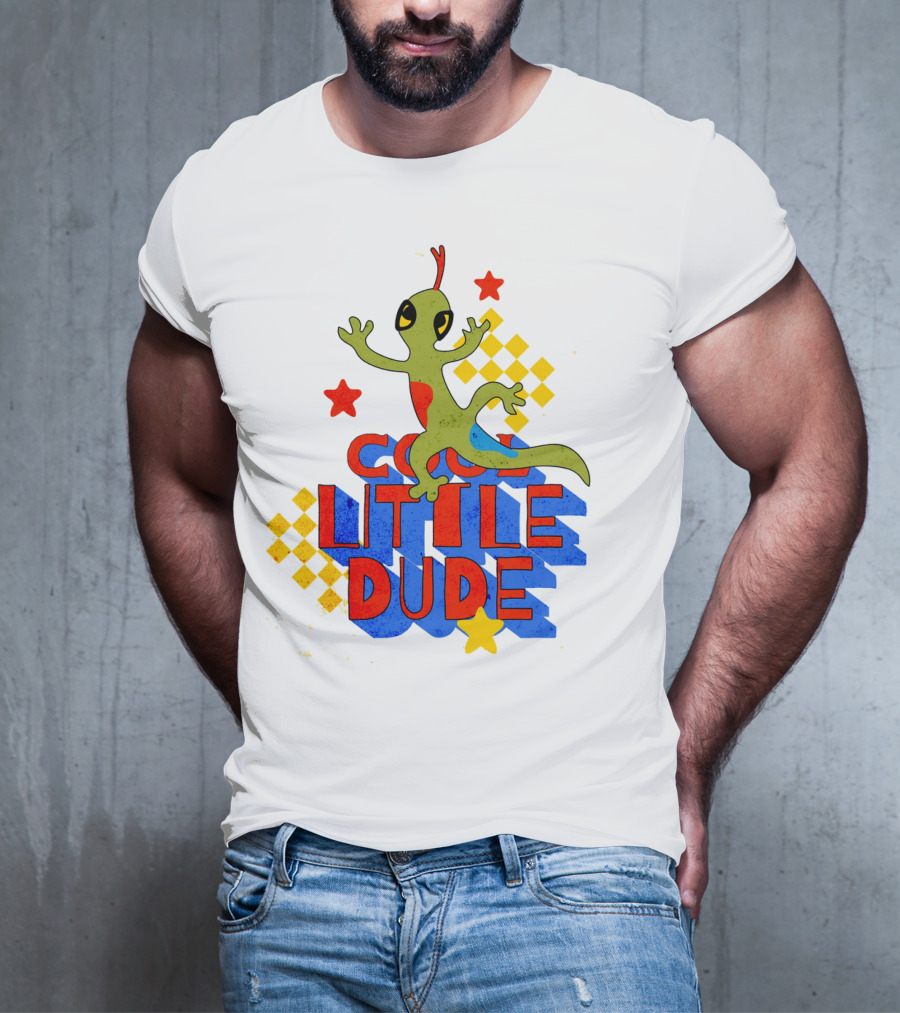 Cool Little Dude Lizard With Stars And Checkerboard T-Shirt